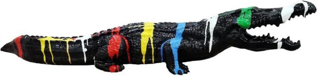 Casa Padrino Luxus Deko Skulptur Krokodil Schwarz / Mehrfarbig 108 cm - Wetterbeständige Gartenskulptur - XXL Deko Skulptur - XXL Deko Figur - Tie...