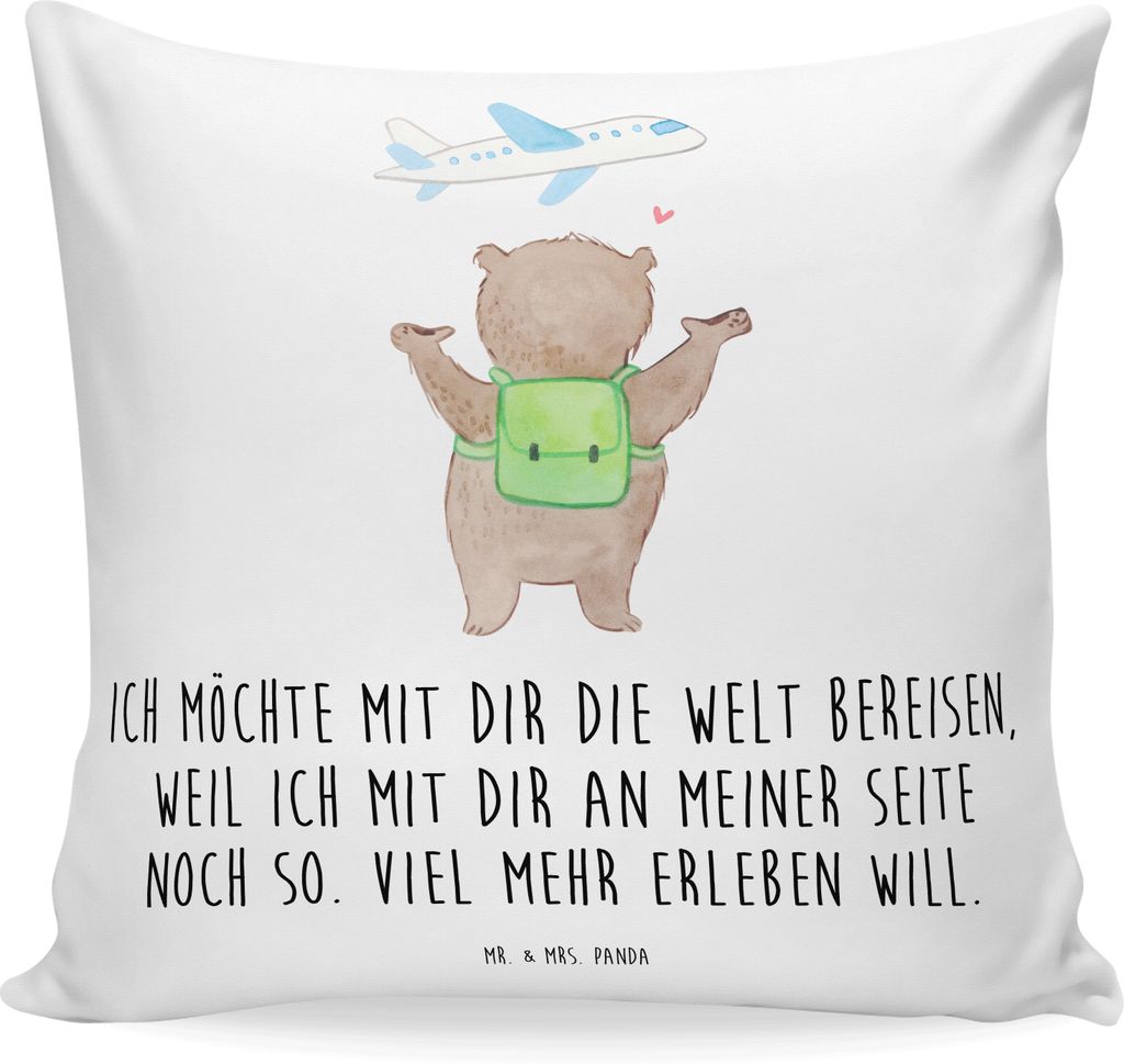Mr. & Mrs. Panda kuschelkissen 40x40 Bär Flugzeug - Weiß - Geschenk, Deko Kissen, Valentinstag, für Frauen, Freundin, Mitbringsel, sofa, Partner...