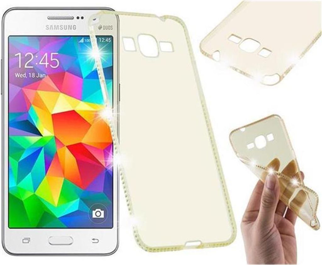 Cadorabo Hülle für Samsung Galaxy GRAND PRIME Schutz Hülle in Gelb Case Cover TPU Silikon Strass Handyhülle Etui