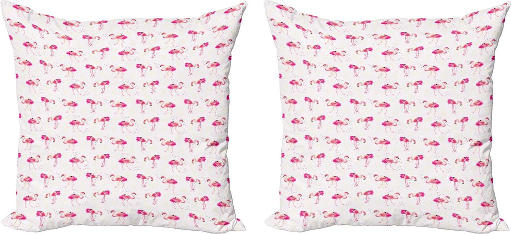 ABAKUHAUS Flamingo Kissenbezug Set (2Stück), Wiederholendes Muster von Hand Painted Tropic Vögel und Spots, 40 x 40 cm, Pink Blush