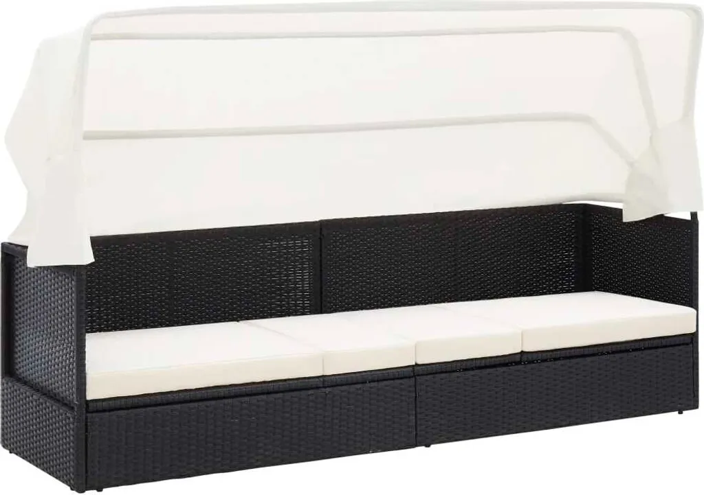 Bain de soleil avec auvent rétractable en rotin synthétique noir vidaXL