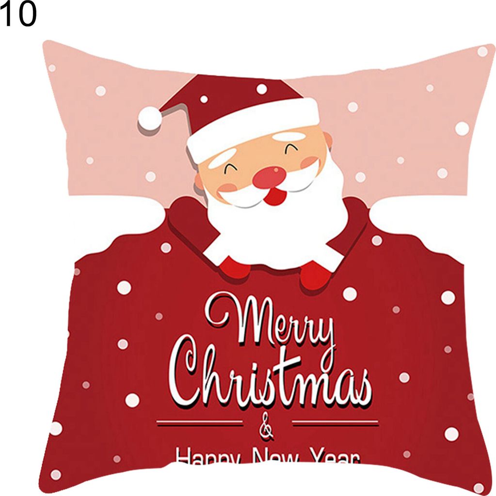 Pillow Case Frohe Weihnachten Druck waschbarer Polyester Santa Claus Kissenabdeckung für Zuhause-10