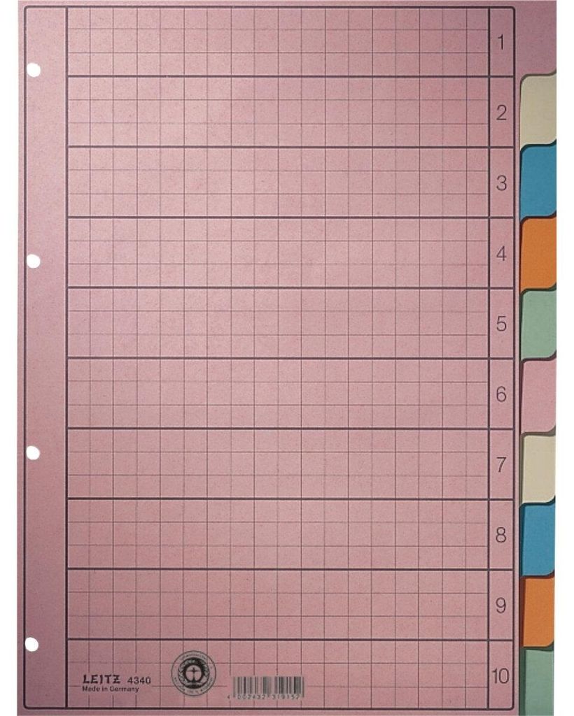 Leitz 43400000, Leerer Registerindex, Papier, Mehrfarbig, Produktbild 