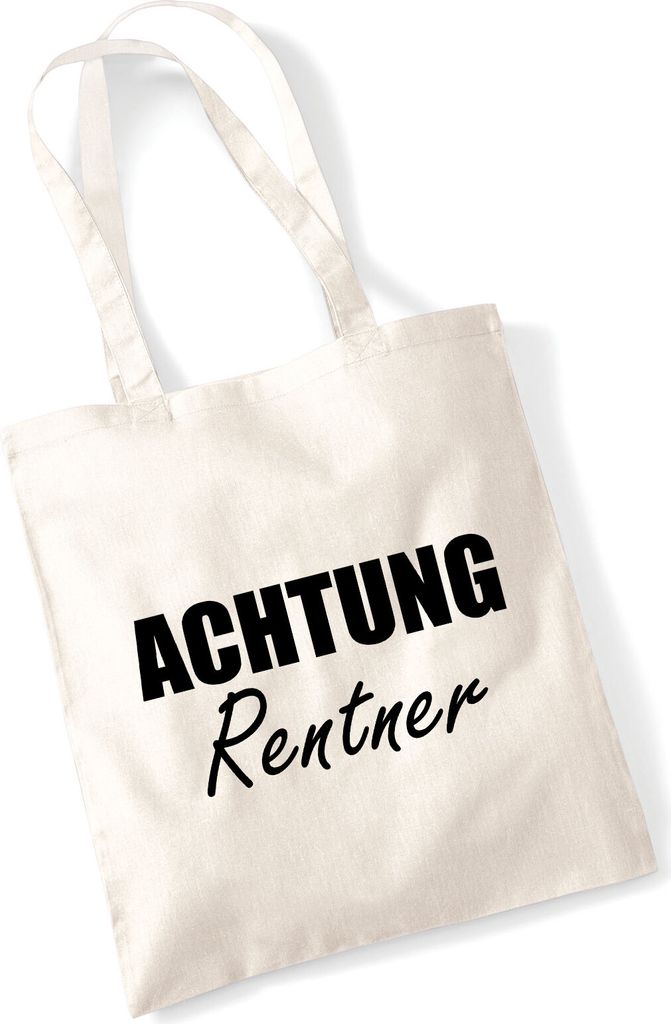 Huuraa Jutebeutel Achtung Rentner Schriftzug 10 Liter Natural Baumwolle Tasche Geschenkidee