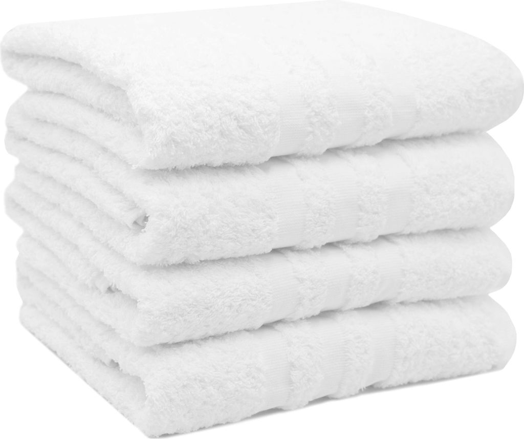 4er Set Handtuch aus 100% Baumwolle, 50x100 cm, weiß, mit 3 Bordürenstreifen