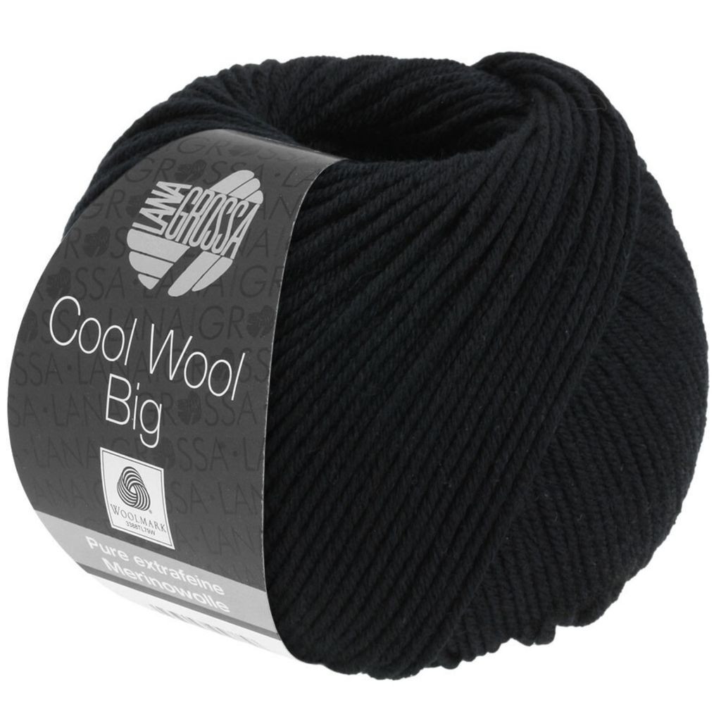 A ball of black yarn with a label.