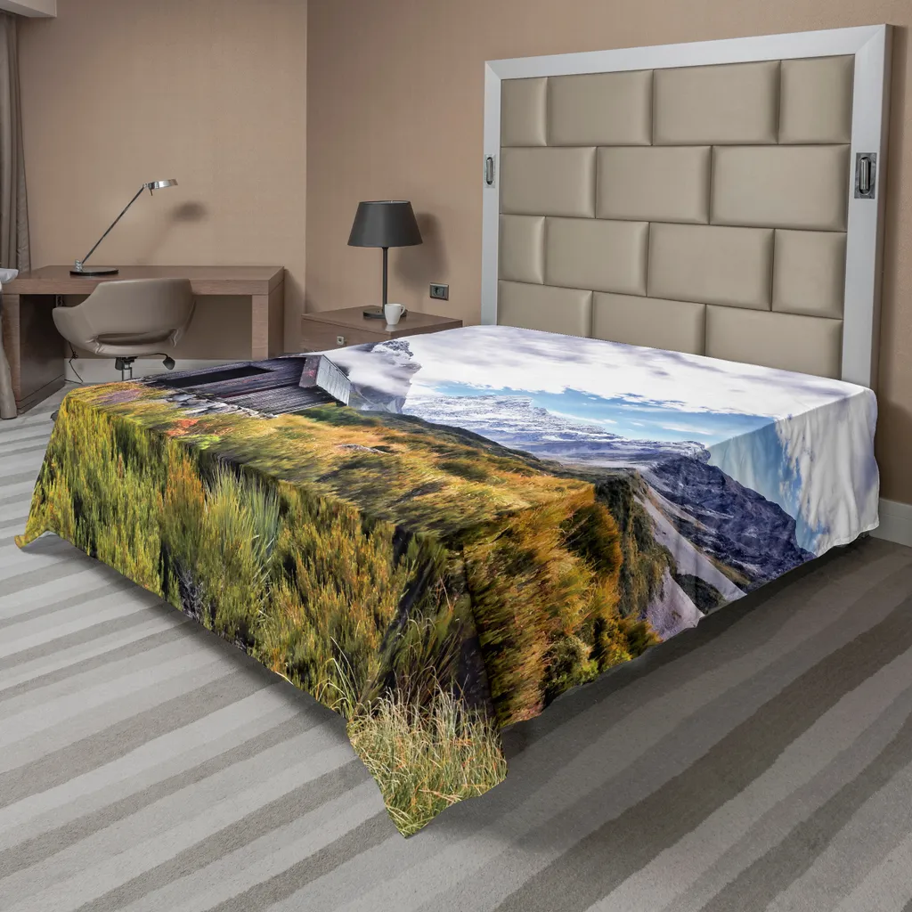 Drap plat décoratif paysage montagne pour chambre adulte 275 x 260 cm