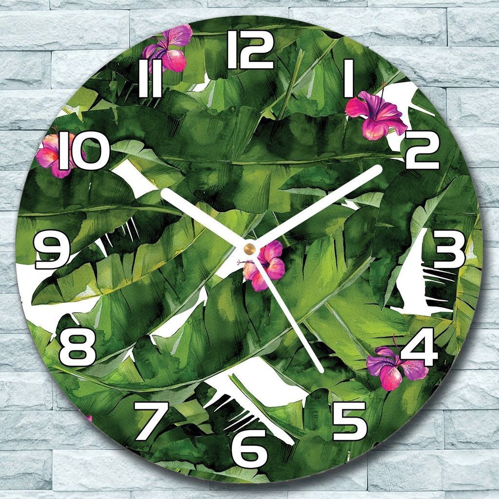 Wanduhr aus Glas Rund fi 30 Hibiskus Exotisch Quarz Deko Schlafzimmer Büro