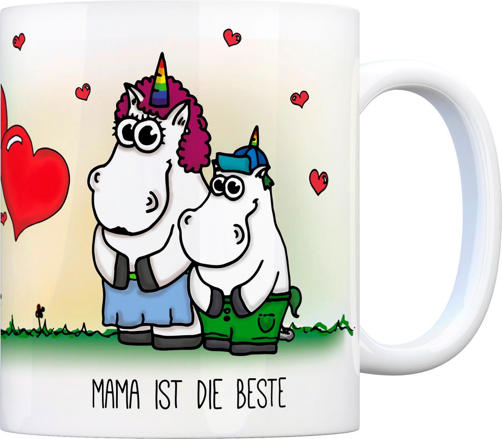 Honeycorns Kaffeebecher mit Einhorn Motiv und Spruch: Mama ist die Beste! Büro