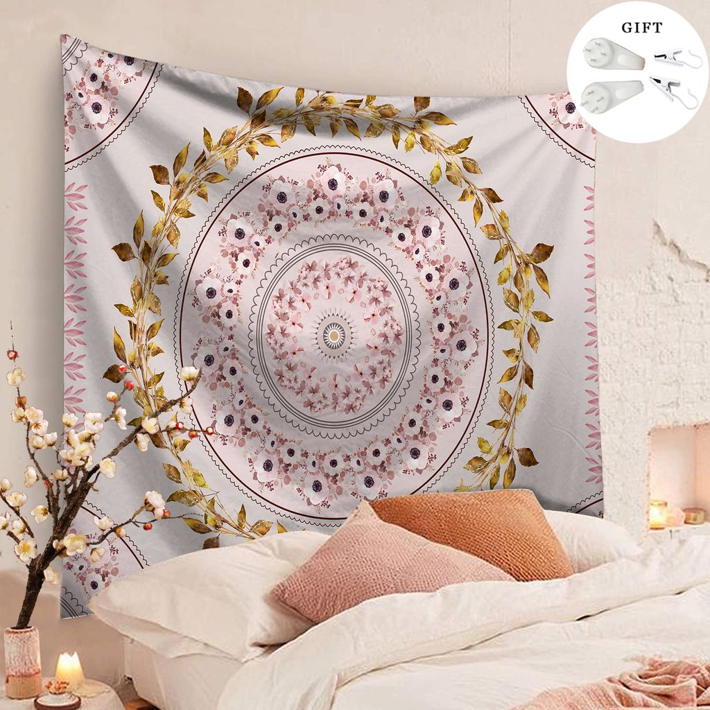 150cm * 130cm Mandala Wandteppich,Böhmische Wand Art ästhetischem Kranzdesign Tagesdecke Wandbehänge Tapisserie Wandteppich(Violett)