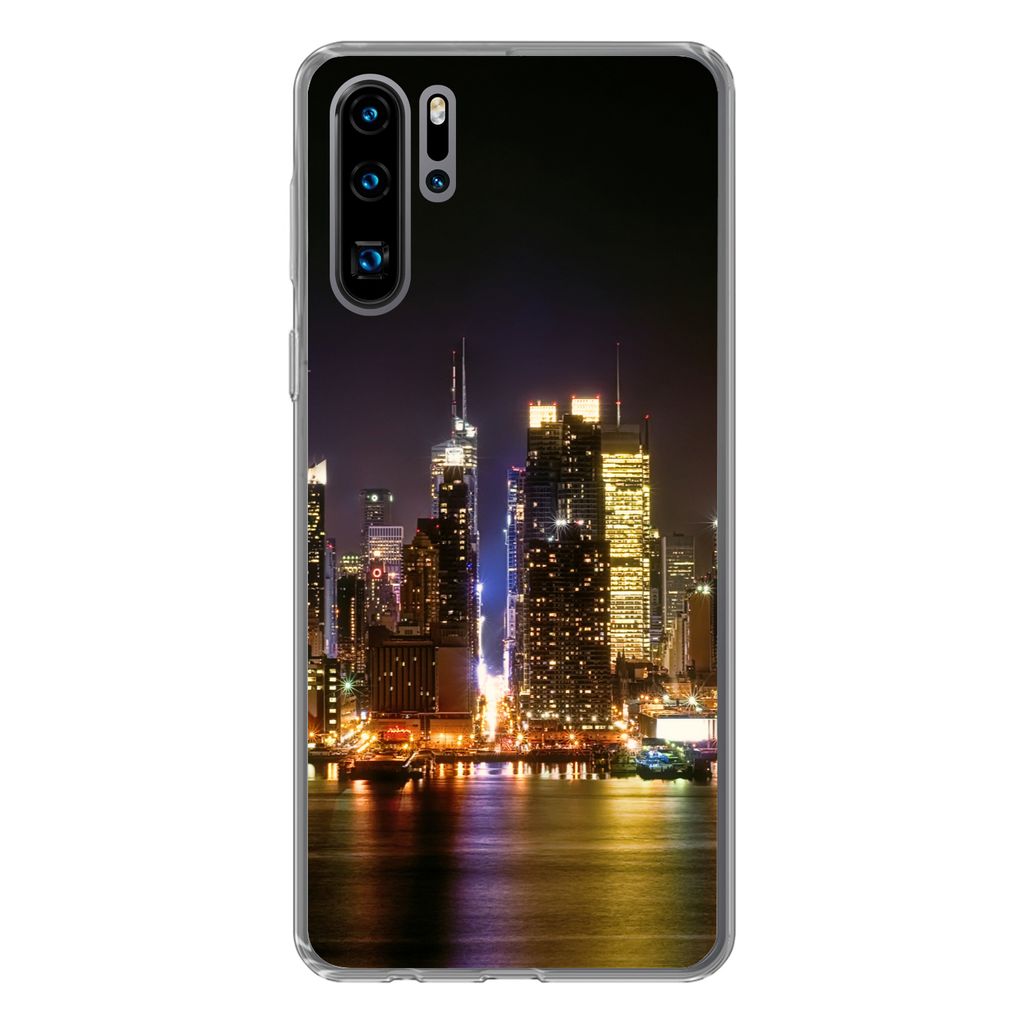 MuchoWow Handyhülle Schutzhülle Hülle für Huawei P30 Pro New York - Skyline - Farben Silikon Softcase Handy Hülle - Schutzdeckel