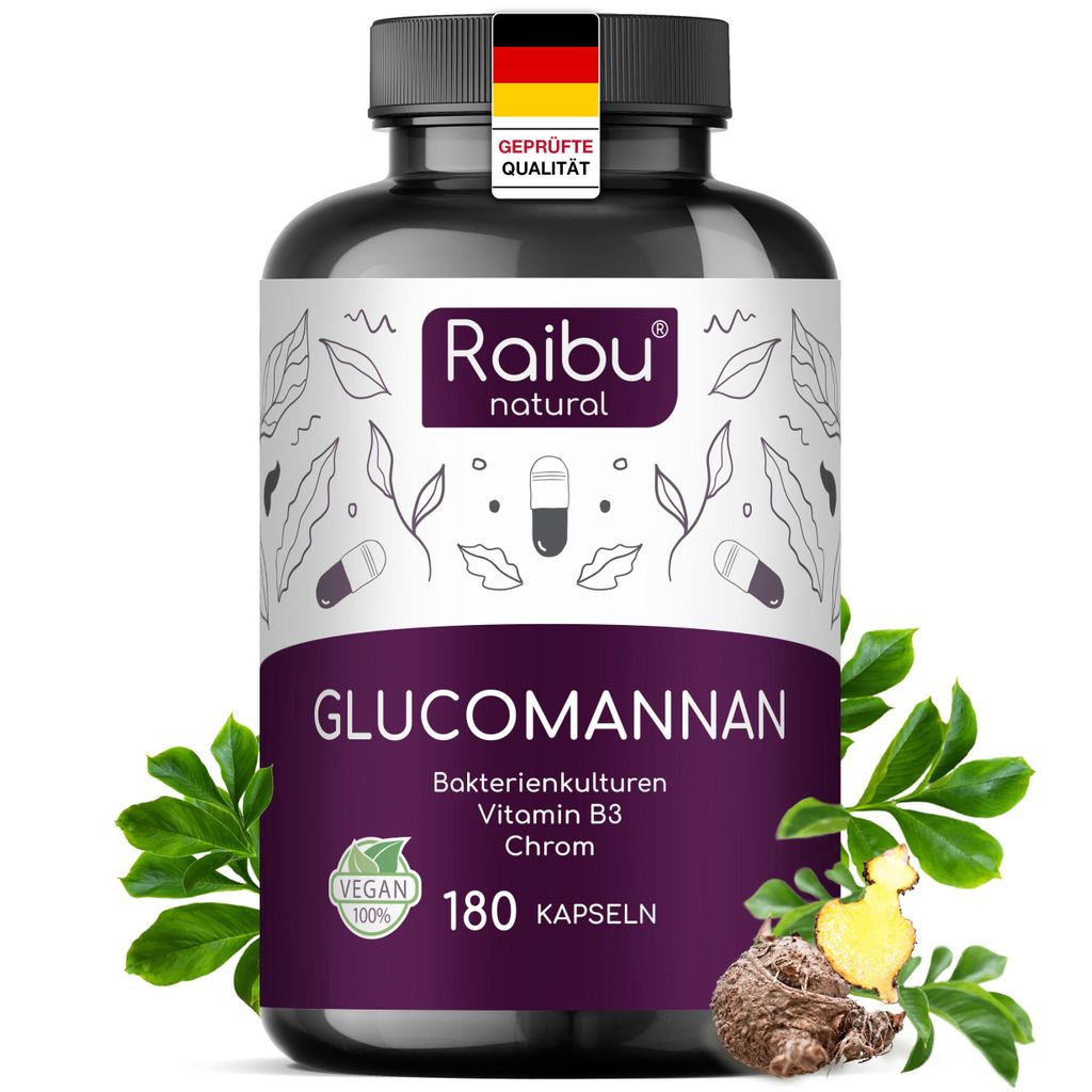 Glucomannan Kapseln Hochdosiert aus der Konjakwurzel, 180 St - RAIBU