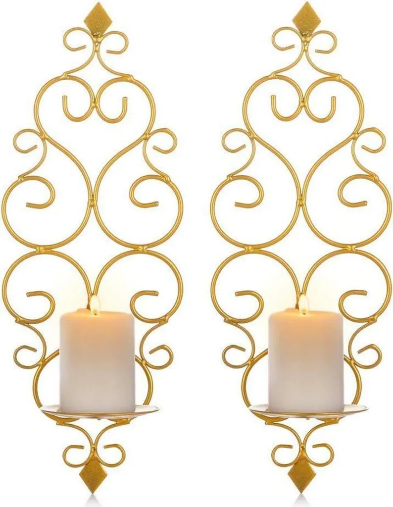 Porte-bougie mural en métal doré lot de 2 pour bougies et chauffe-plats