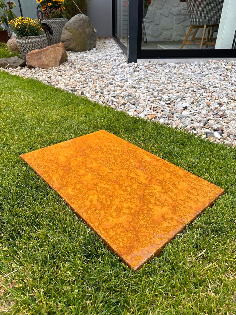 Trittplatte Cortenstahl Wegplatte eckig 60 x 40 cm Gartenplatte Gehwegplatte