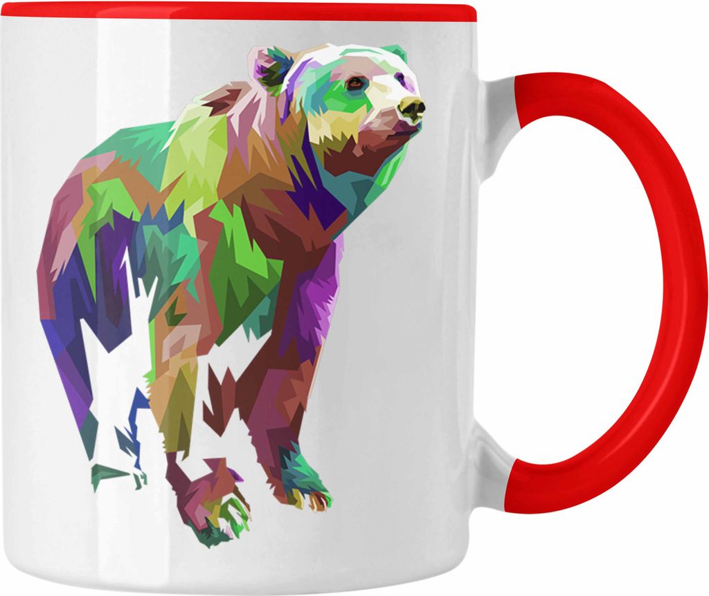 Trendation - Bär Poiygon Grafik Tasse Geschenk Bären Liebhaber (Rot)
