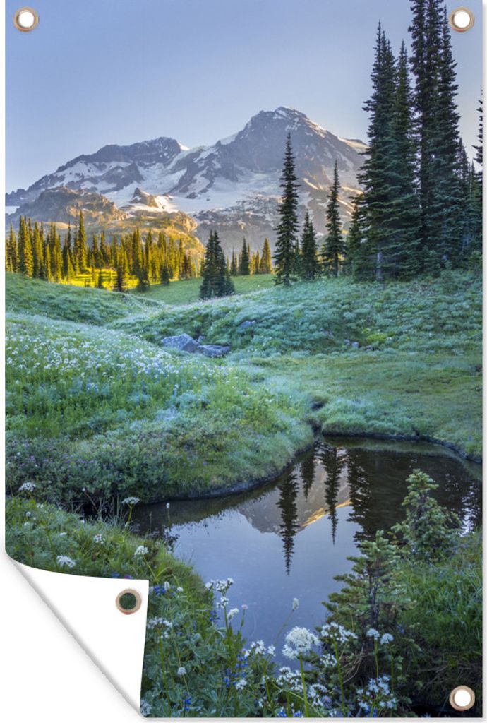 MuchoWow 40x60 cm Outdoor-Poster Gartendeko Sichtschutz Garten Poster für den Garten Die grüne Natur des Mount Rainier National Park
