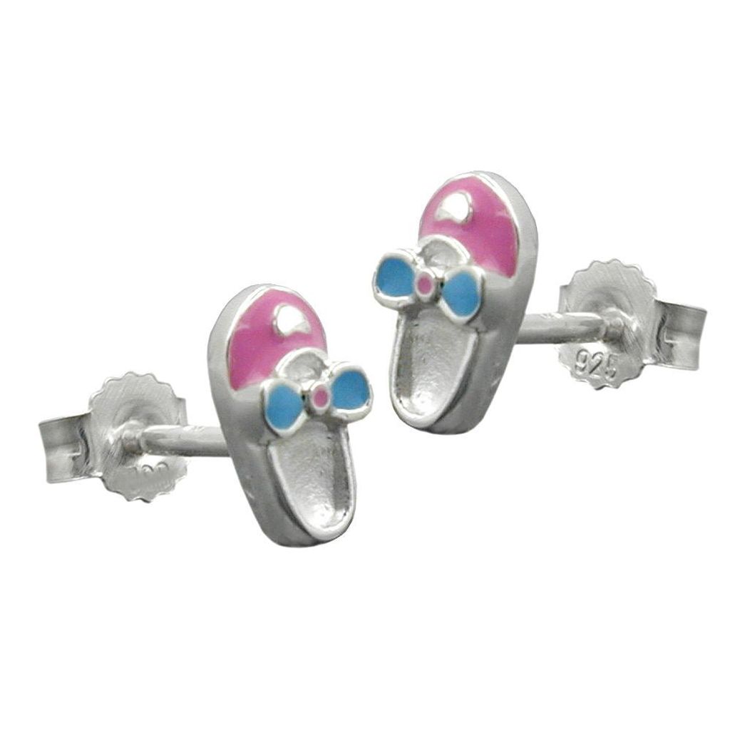 Ohrstecker Ohrring 8x4mm Kinderohrring Schuh rosa-hellblau lackiert Silber 925 silber 8x4mm