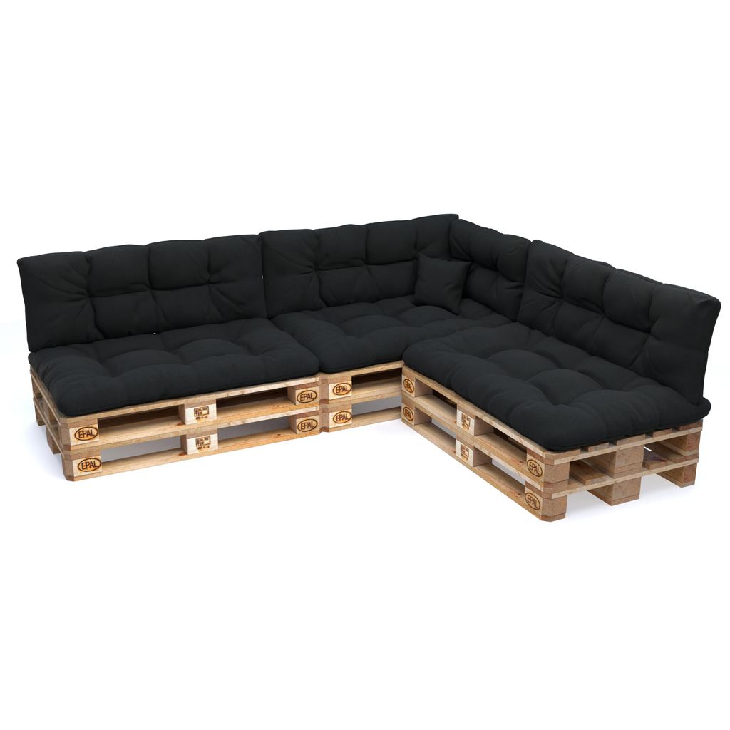 POKAR Palettenkissen mit schöner Steppung Auflage Palettensofa, Größe:8er Set, Farbe:Schwarz