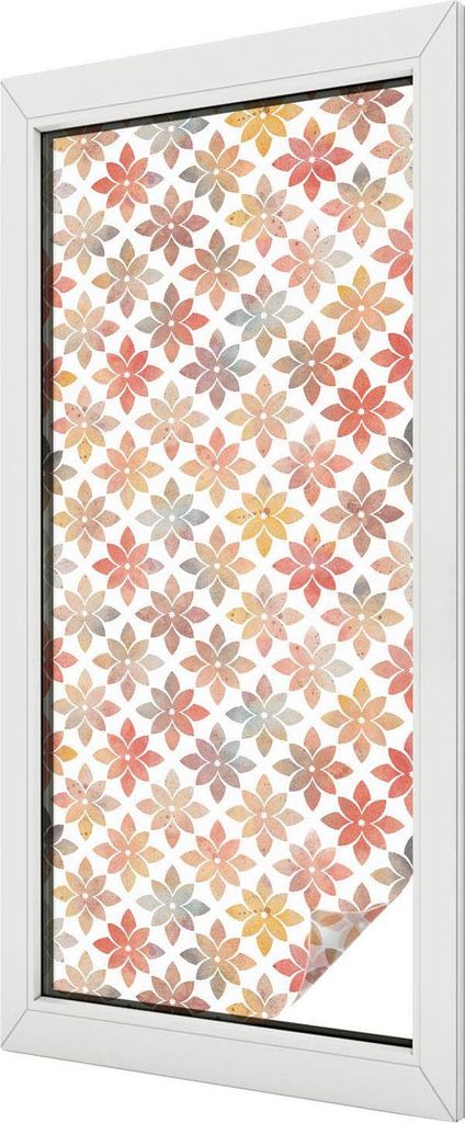Buntglas Fensterfolie – 116x50 cm – Stained-Glass Design – blickdichte dekorative Sichtschutzfolie – selbstklebend, UV-Schutz – Blumensch...