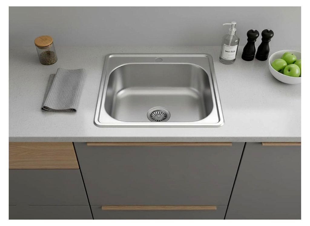 Edelstahl Einbauspüle und Spülbecken – moderne Küchenspüle mit Edelstahl Waschbecken, Siphon und Ausgussbecken, robustes Design (48x48x15)