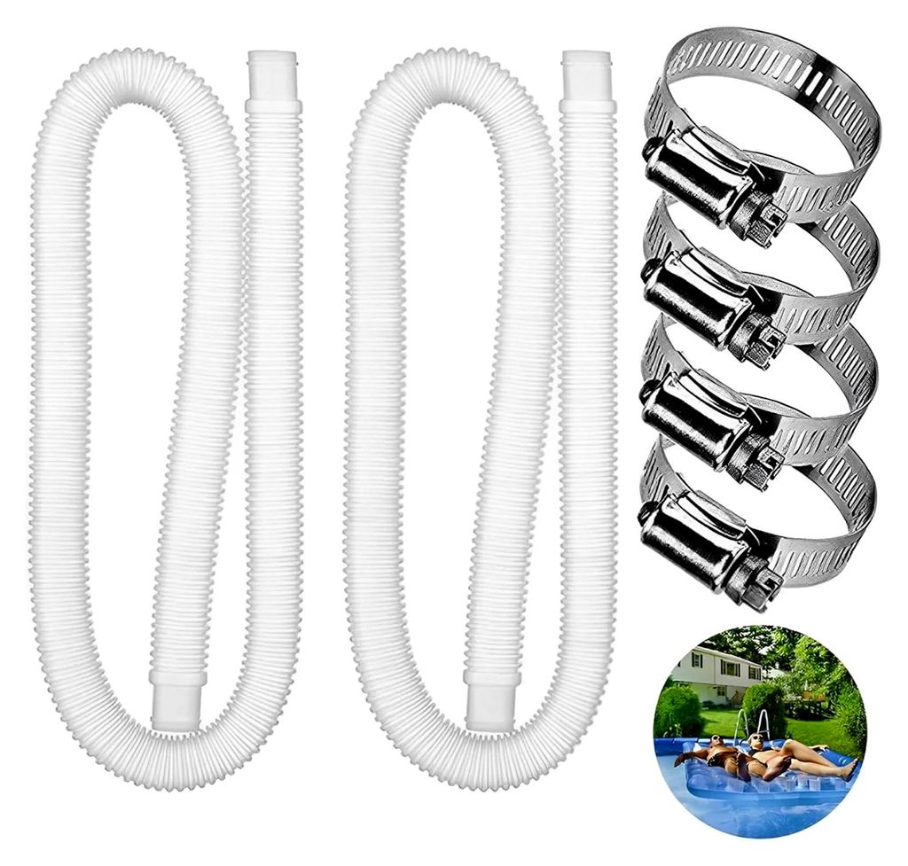 2 Stück 150 * 3,2 cm Schwimmbad Poolpumpe Schlauch Filterpumpe Schlauch mit 2 Metallanschlüssen für oberirdische Pools Ersatzschlauch für Schwi...