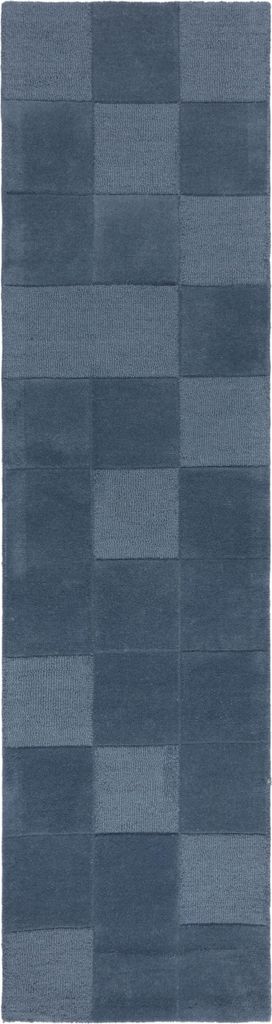 Wollteppich Schachbrett Muster, Karos, Wohnzimmer schmutzabweisend Blau Läufer 60x230 | 100% Wolle, Rücken aus 100% Baumwolle | Florhöhe: 10 cm