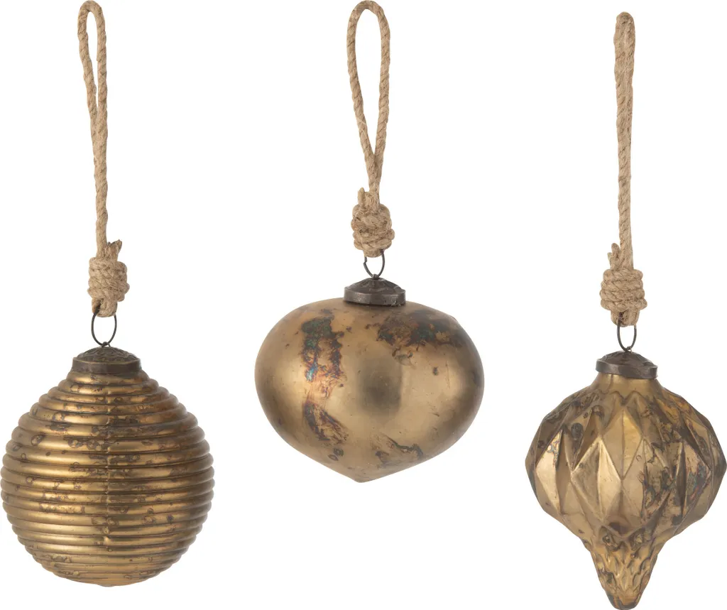 Grandes Boules de Noël Or Oxydé Verre Antique J-Line Design Unique