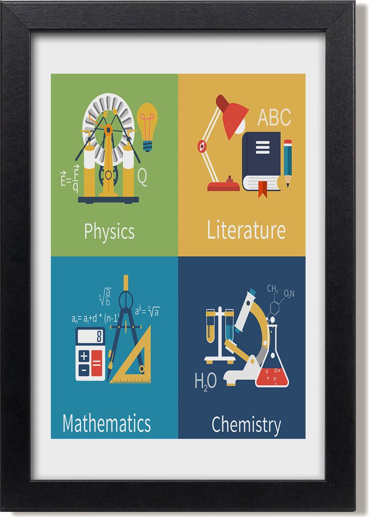 Bild 20x30 MDF-Rahmen, Wandkunst Schulfächer
