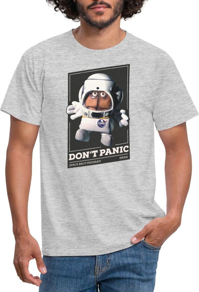 Spreadshirt Bernd Das Brot Don't Panic Männer T-Shirt, 4XL, Grau meliert