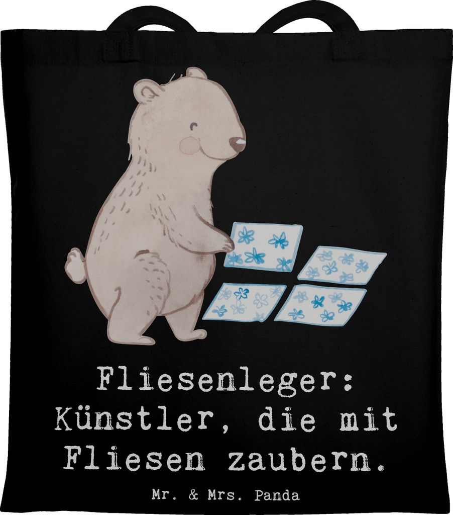 Mr. & Mrs. Panda Tote Bag Fliesenleger Künstler - Schwarz - Geschenk, Berufspassion, Tasche, Fliesenästhetik, Jutetasche, Baumwolltasche, Beruf, ...