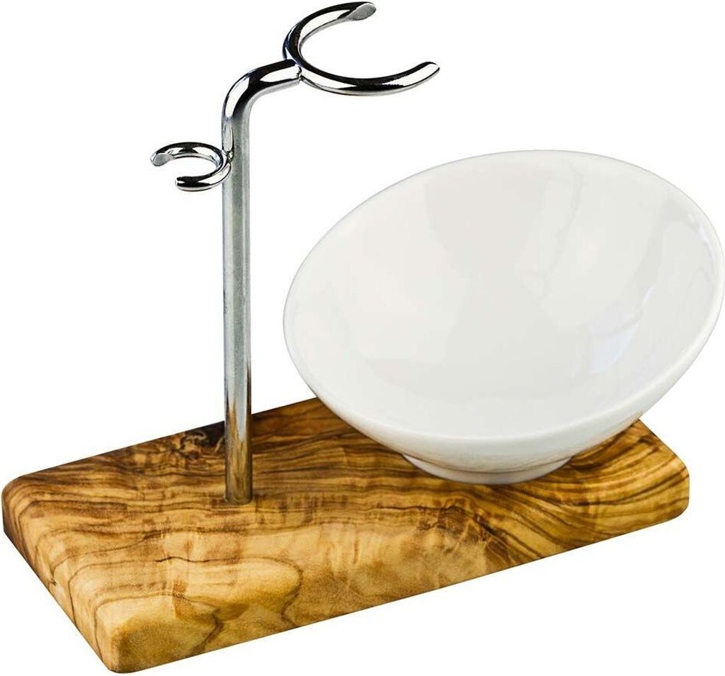 GREENDOOR Rasierpinselhalter Olivenholz mit Schale Produktbild 