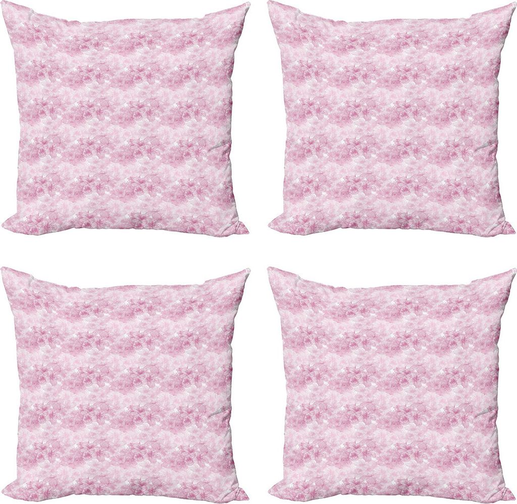 ABAKUHAUS Kirschblüte Kissenbezug Set (4 Stück), Cage Art-Motiv, Moderner Doppelseitiger Digitaldruck, 60 cm x 60 cm, Getrocknete Rosen und Blass...