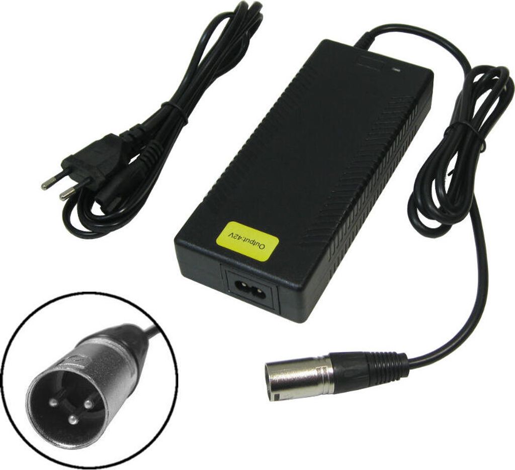 Trade-Shop Netzteil Ladegerät Ladekabel 42V 2A für 36V Akkus mit 18,5mm x 15,5mm 3pin XLR Anschluss Stecker für E-Bike Elektrofahrrad Pedelec El...