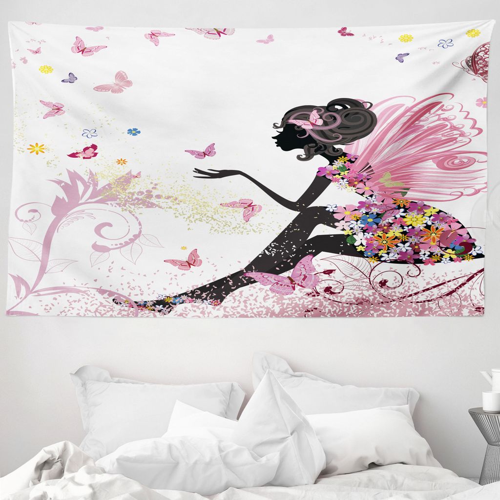 ABAKUHAUS Schmetterling Wandteppich, Fantasie-Garten aus Weiches Mikrofaser Stoff Waschbar ohne Verblassen Digitaldruck, 230 x 140 cm, Mehrfarbig