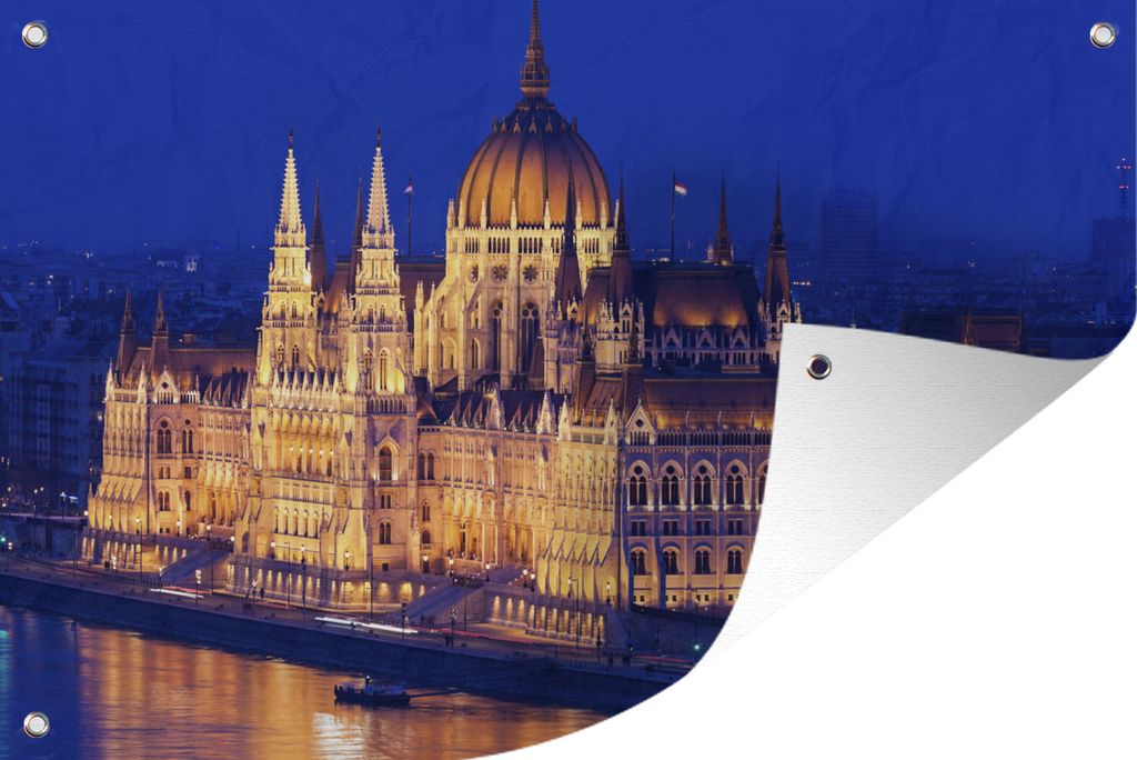 MuchoWow 120x80 cm Outdoor-Poster Gartendeko Sichtschutz Garten Poster für den Garten Budapest - Parlamentsgebäude - Licht