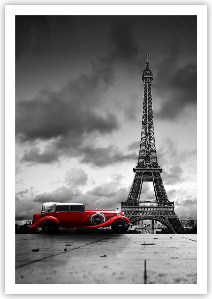 Poster - Poster ohne Rahmen - Auto Eiffle Paris Stadt - 70x100 cm - Wand Bild - Wanddeko - Wandbilder - Kunstposter - Wandposter - Bilder - Kunstdr...