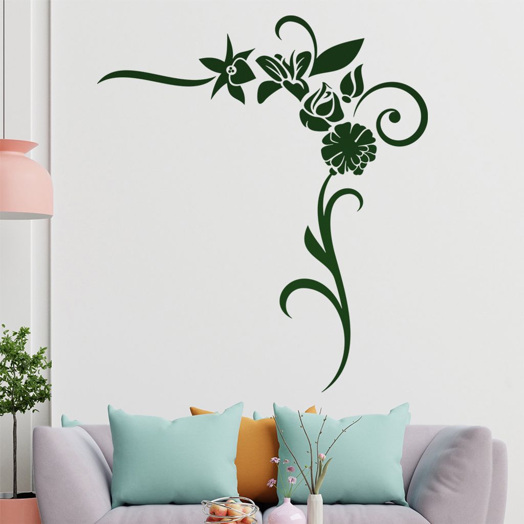 Blumen - Linien Wandtattoo in 6 Größen - Wandaufkleber Wall Sticker - Dekoration, Küche, Wohnzimmer, Schlafzimmer, Badezimmer