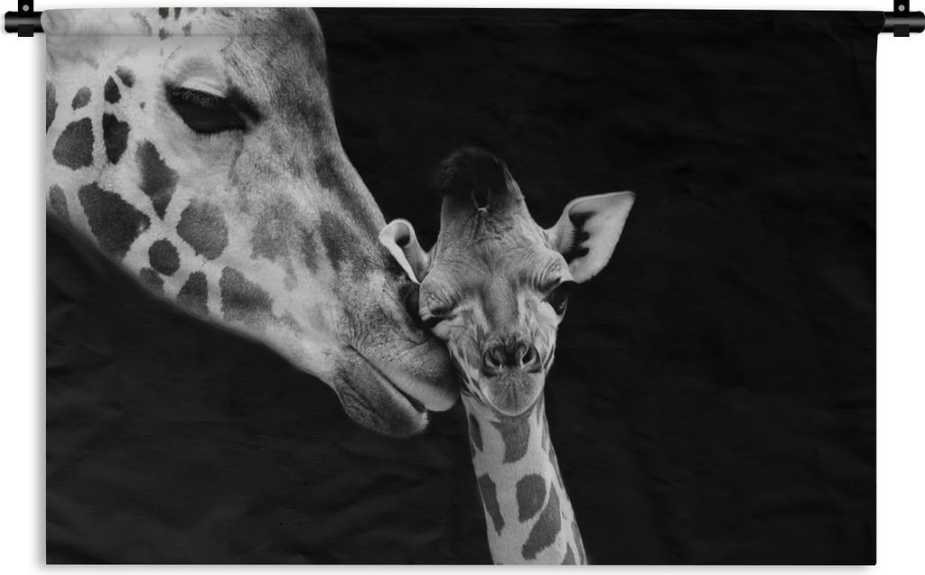 MuchoWow Wandteppich Wandbehang Tiere - Schwarz - Weiß - Giraffe - Porträt 60x40 cm Tapisserie Dekoration Wandtuch - Wanddekorationen