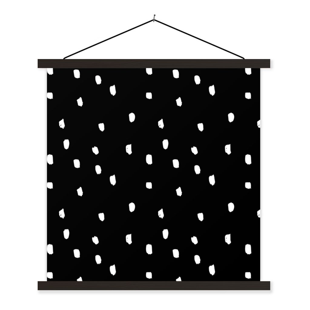 MuchoWow Textilposter Schwarz - Weiß - Design - Punkte 120x120 cm mit schwarzem Rahmen - Aufhängungsset