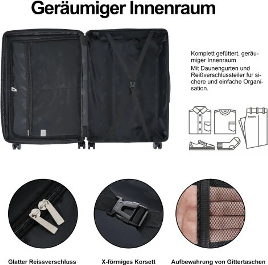 Valigia AIORBER, 4 ruote, tasche in rete, manico telescopico regolabile in altezza, ampio spazio, chiusura doganale TSA, per viaggi, viaggi di lavoro, 36x23x56cm, grigio