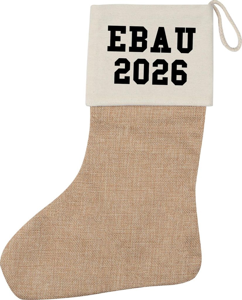 Huuraa Weihnachtsstrumpf EBAU 2026 Abschluss Spanien Beige Jute Kaminstrumpf Geschenkidee