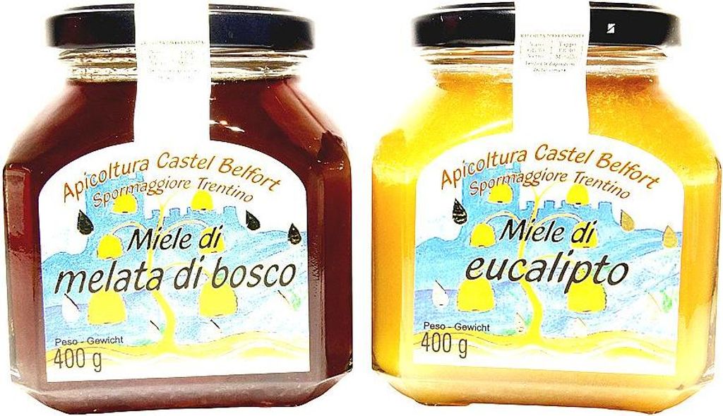 Apicoltura Castel Belfort - Honig Set Waldhonig und Eukalyptushonig - 100 Prozent Italienisch Kaltgeschleudert Naturbelassen 400 g