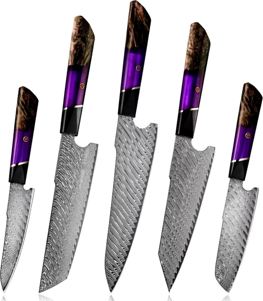 Set Damast Küchenmesser TO-35119 - Lila / 5 Stück KP35119