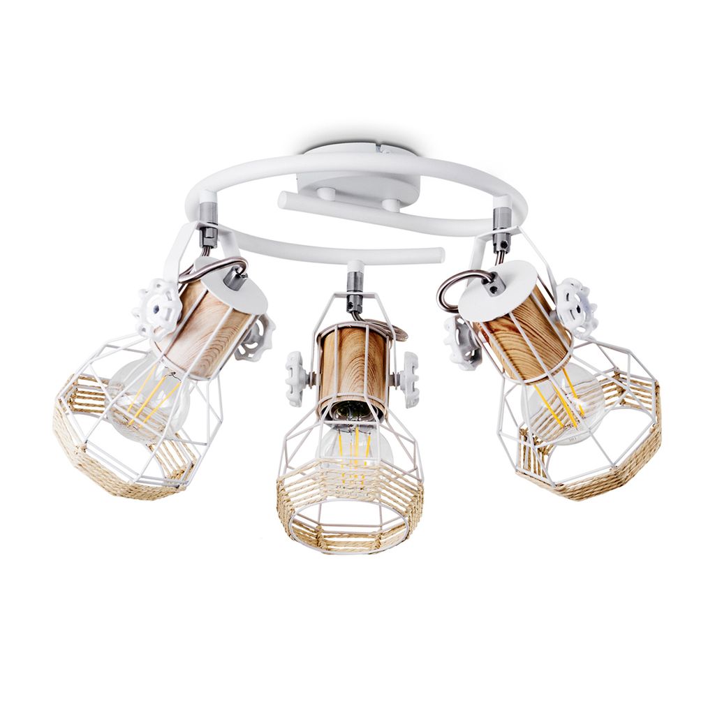 Tarres »Tarres« runde Deckenlampe aus Metall/Holz/Bast in Weiß/Braun