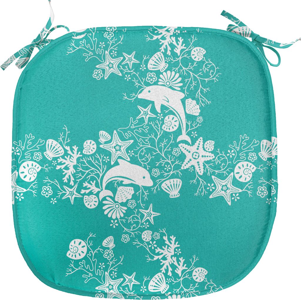 ABAKUHAUS Meerestiere Polster für Esszimmerstühle, Delphine und Blumen, Dekoratives wasserfestes Kissen mit Riemen für Küchensitze, 40 cm x 40 ...