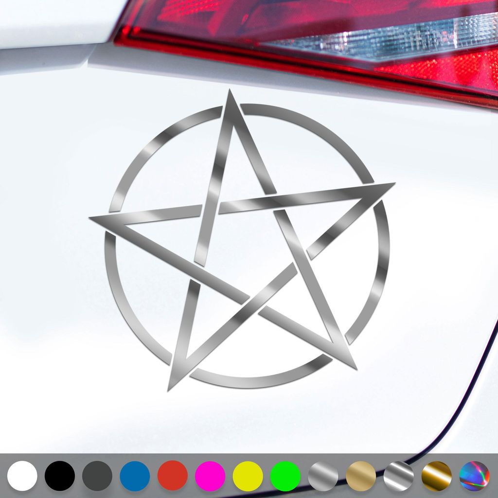 PantherPixel Pentagramm Aufkleber Gothic Hexen Magie Metal Sticker Auto Geschenkidee Farbe Chrom-Silber