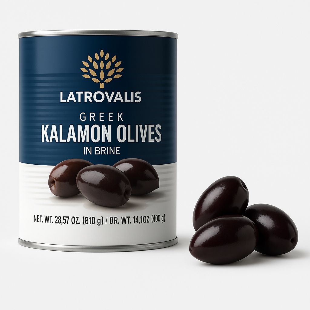Latrovalis Kalamata Oliven ohne Kern 810 g – Authentische Griechische Oliven in Salzlake