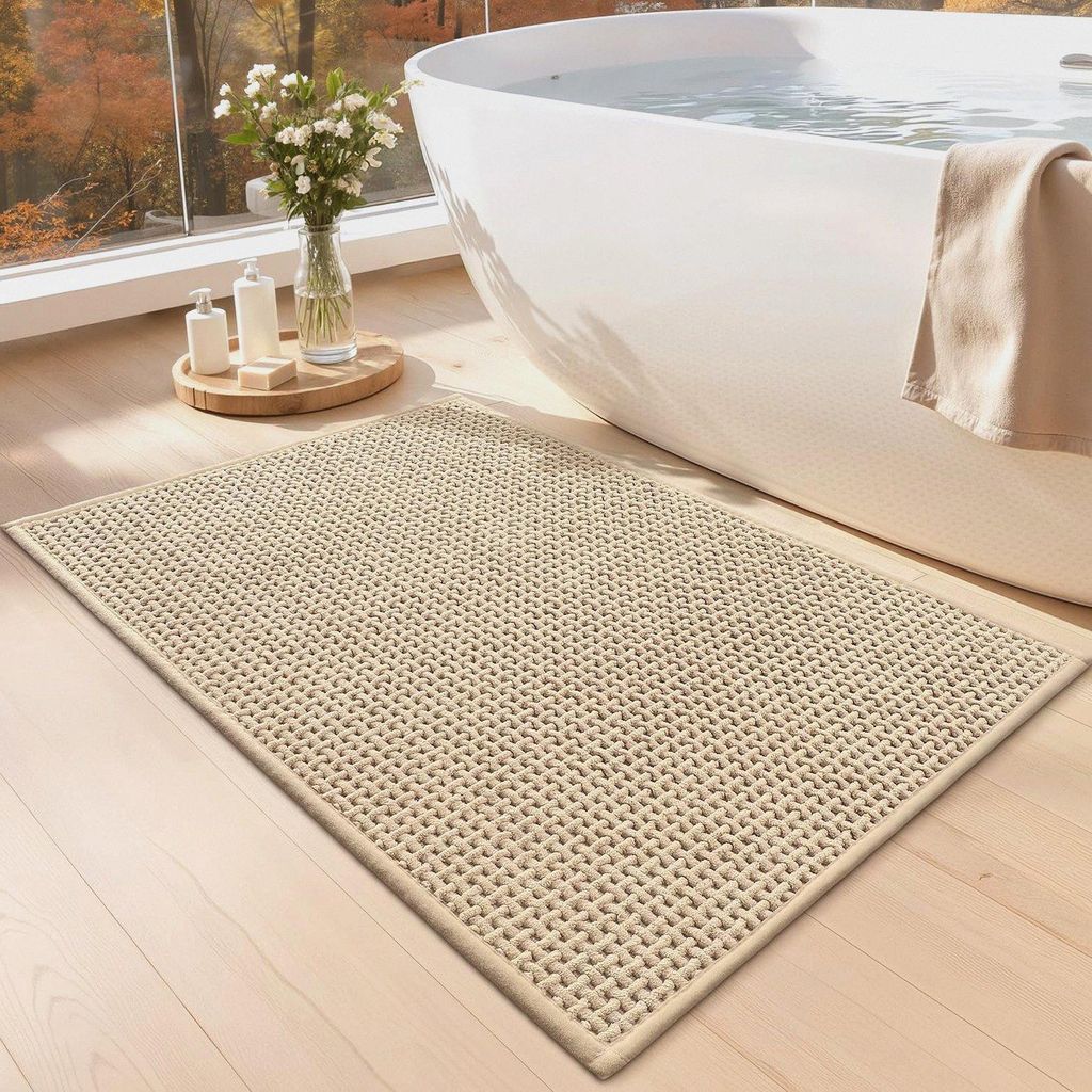Ultraweicher Badteppiche rutschfest Waschbar, 40 x 60 cm Chenille Absorbierende Badvorleger Badezimmerteppich Schnelltrocknend, Beige Badematte fü...