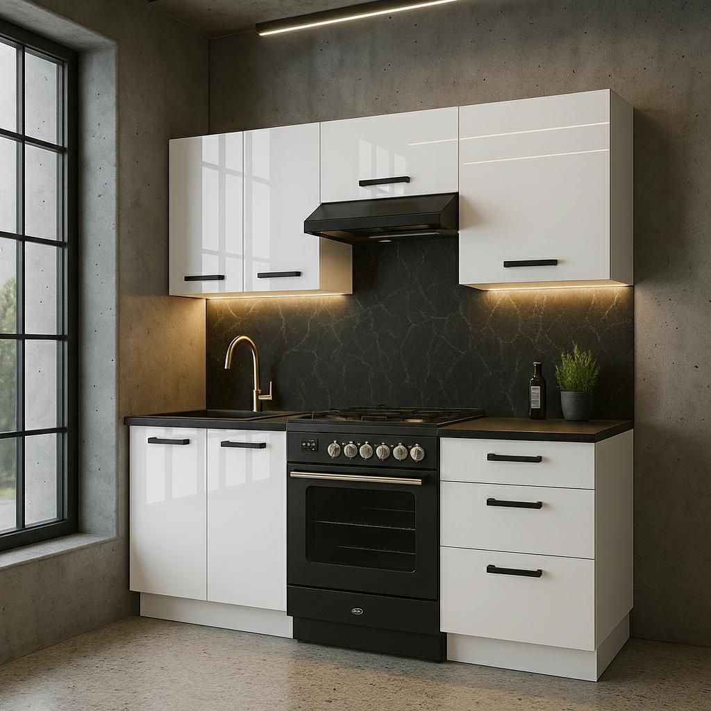 ULWEHOME | Küchenzeile 180 cm Weiß Hochglanz, Produktbild 