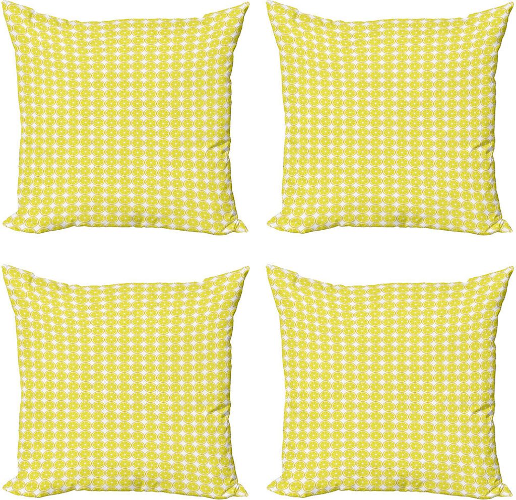 ABAKUHAUS Beschwingt Kissenbezug Set (4 Stück), Zitronen Citrus Energie Kunst, Moderner Doppelseitiger Digitaldruck, 40 cm x 40 cm, Gelb Pale Erde...